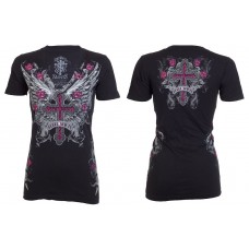 Rebel Saints AFFLICTION Women T-Shirt SOFT STEEL Cross Biker UFC Sinful